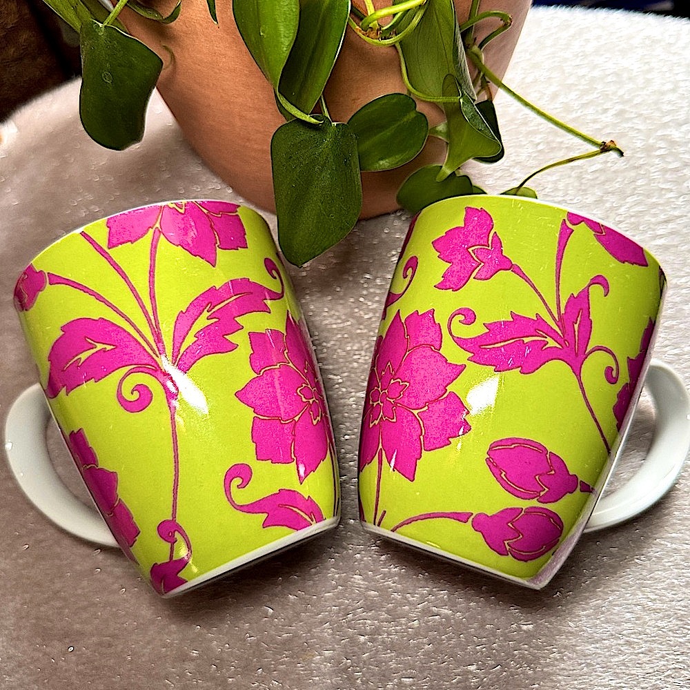 💕☕️ Colorful Floral Ceramic Porcelain Mugs - Set of 4